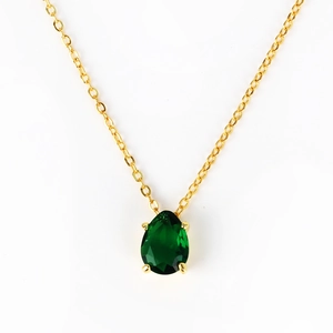 Elegant 18K gold plated necklace featuring a pear-cut emerald green zircon pendant