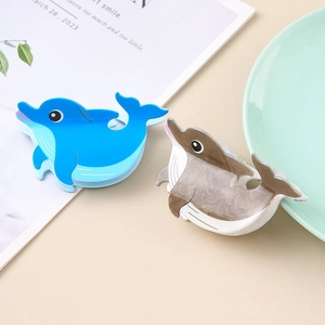 Cute dolphin hair clips in blue and marble brown, stylish animal shark claw hair accessories