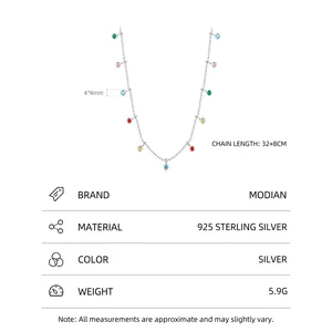 S925 Sterling Silver Necklace with 4mm Colorful Zircon Gemstones 32+8CM Chain