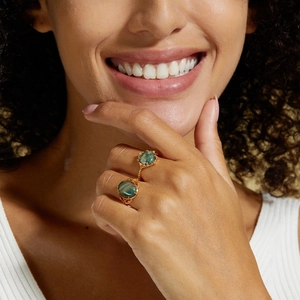 Retro moss agate gold ring set for women featuring vintage engraving in a 925 silver base