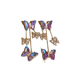 Sparkling butterfly dangle earrings with iridescent crystals and silver needles for women