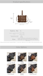 Detailed dimension chart for vintage woven PU leather crossbody bag in various sizes