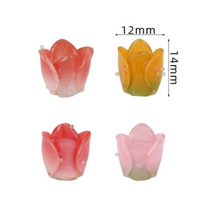 Close-up of 12x14mm acrylic tulip flower charms for DIY jewelry making in gradient colors