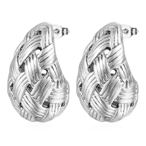 Boucles d'oreilles larmes tressées argentées en acier inoxydable plaqué or 18 carats