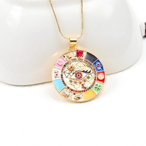 Bohemian gold necklace with evil eye and clover pendant charm for women fashion