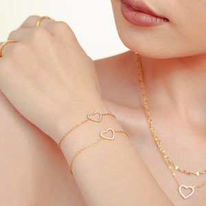 Collier Et Bracelet En Forme De Cœur Acier Titane Sertis De Zircon Design Double Couche Mode Élégante Pour Femmes