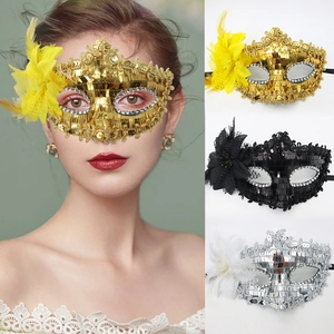 Masquerade Mask Sequin Feather Flower Rhinestone Half Face Eye Mask For Halloween Carnival Party Sexy Mysterious Women