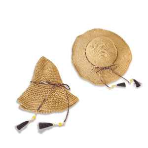 Khaki straw sun hat with leopard print fringe bow and wide brim for summer uv protection