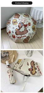 Detailed view of cream-colored automatic umbrella featuring cute cartoon Capybara prints