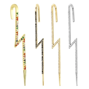 S925 sterling silver lightning bolt ear cuffs with cubic zirconia in four color finishes