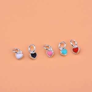 Set of 5 colorful enamel heart pendants in S925 silver for DIY jewelry making