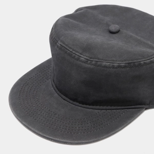 Dark grey cotton cadet patrol cap with flat top and stitched brim on white background