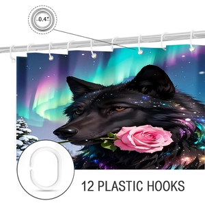 Details der rostfreien Metallösen und 12 Kunststoffhaken für 3D-Wolf-Duschvorhang