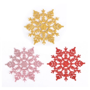 Flocons de Noël pailletés de 10cm en or, rouge et rose pour décoration de sapin