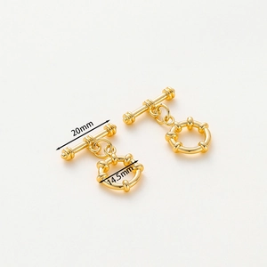 Detail showing 20mm bar and 14.5mm ring dimensions of 14k gold plated OT toggle clasp