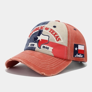 Vintage colorblock Texas Republic baseball cap with distressed brim and 1836 embroidery