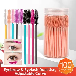 100pcs disposable colorful eyelash brushes in a tube with flexible spiral heads