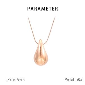 Macro detail of rose gold waterdrop pendant with 31x18mm dimensions and 8g weight