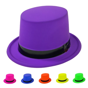 Fluorescerende Neon Hoge Hoed Party Jazz Fedora Hoed Met Zwart Lint Halloween Carnaval Podium Retro Plastic Britse Hoed