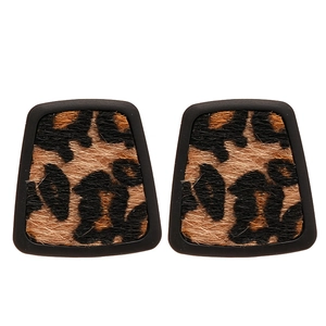 Vintage trapezoid leopard print faux leather earrings with matte black frame