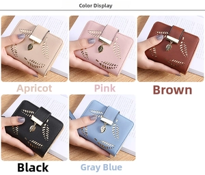 Detailed color selection of women's short leaf wallets in PU leather with metal pendants
