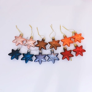 Set of 12 colorful 5cm hexagonal star Christmas tree ornaments with metallic finish