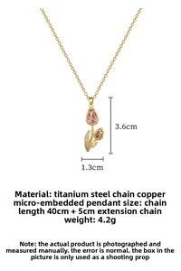 Detail view of tulip necklace with pink crystal and pave rhinestones on gold chain