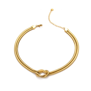 Collier double chaîne serpent en plaqué or 18 carats avec design de nœud et fermoir mousqueton