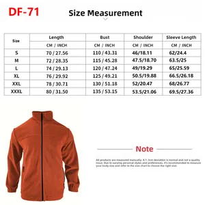 Tableau des tailles détaillé pour veste polaire homme avec mesures S-3XL en CM et INCH