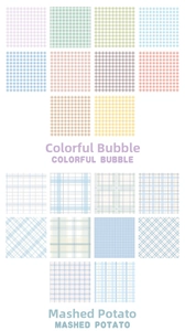 Macro view of grid sticky notes in Colorful Bubble and Mashed Potato palette series