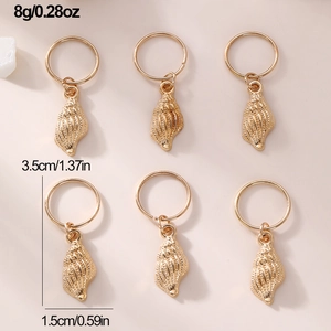 Detail of 6 golden shell hair pendants with size specs of 3.5cm length and 8g weight