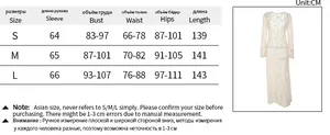Detailed size chart for lace sheer U-neck dress with measurements for S M and L sizes