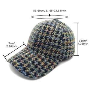 Houndstooth wool baseball cap for women with dimensions for 55-60cm head circumference