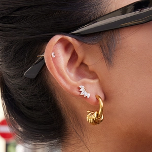 Chic gold-plated C-shaped earrings and marquise zircon studs set for a layered look