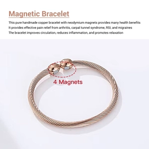 Adjustable magnetic therapy copper bracelet in rose gold finish for pain relief