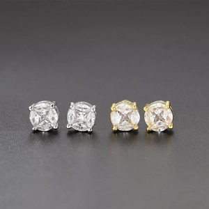 Elegant four-prong square zircon stud earrings set in gold and silver plating