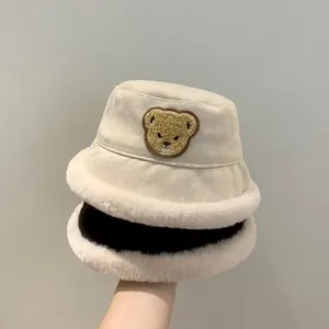 Thick plush bear fisherman hats for kids in black and white winter faux fur style