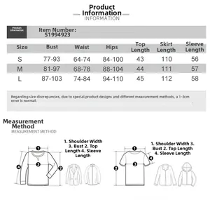 Tableau des tailles pour ensemble jupe d'été avec mesures de buste et taille