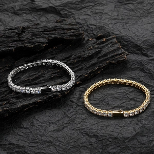 Bracelets tennis en argent et or avec zircons cubiques ronds et fermoir à rabat solide
