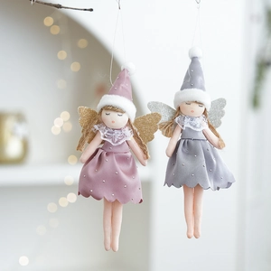 Suspensions d'anges de Noël en velours rose et bleu avec dentelle et ailes pailletées