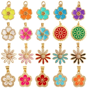 Detailed assortment of colorful enamel copper flower pendants for DIY jewelry crafting