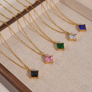 Elegant multi-color zircon sugar cube pendant necklaces in gold for women's jewelry