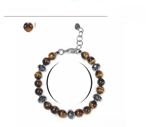 Tiger eye beaded bracelet dimensions with 8mm stone beads and adjustable chain link