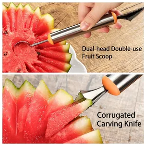 Dual-head stainless steel fruit baller scoop and carving knife tool for melons