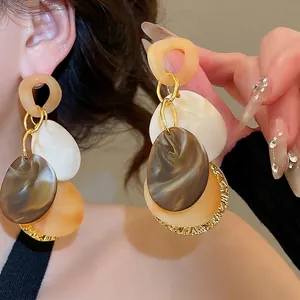 Retro Geometric Acrylic Resin Dangle Earrings With 925 Sterling Silver Earring Post Bohemian Style For Women