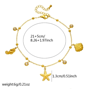 Goldenes Edelstahl-Fußkettchen im Ozean-Stil mit Seestern-, Seepferdchen- und Muschelanhängern