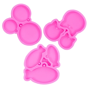 Pink silicone mold set featuring cat, fish, and circle shapes for resin pet tag DIY