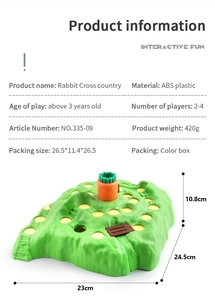 Detailed specifications for Rabbit Cross Country board game with ABS plastic base and carrot