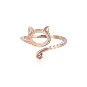 Anello aperto gatto minimalista in argento 925 con finitura in oro rosa lucido