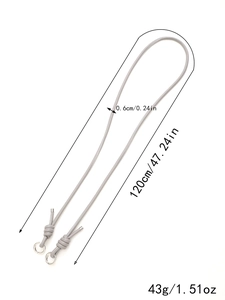Light grey crossbody phone strap, 120cm length with metal rings and size specifications